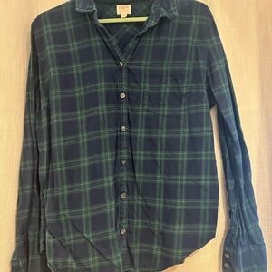 J. Crew Factory Navy and Green Plaid Button-Down Shirt